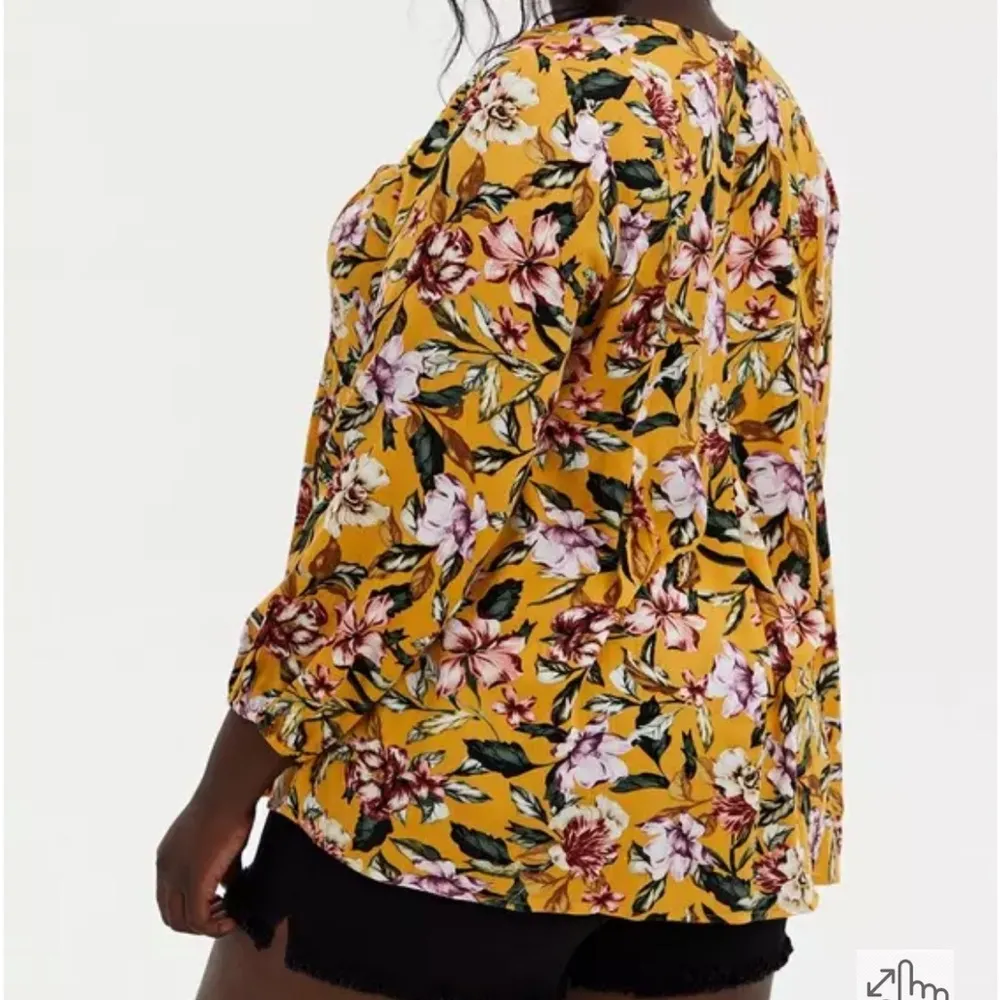 Yellow Floral Fit and Flare Crinkle Gauze Top - Image 3