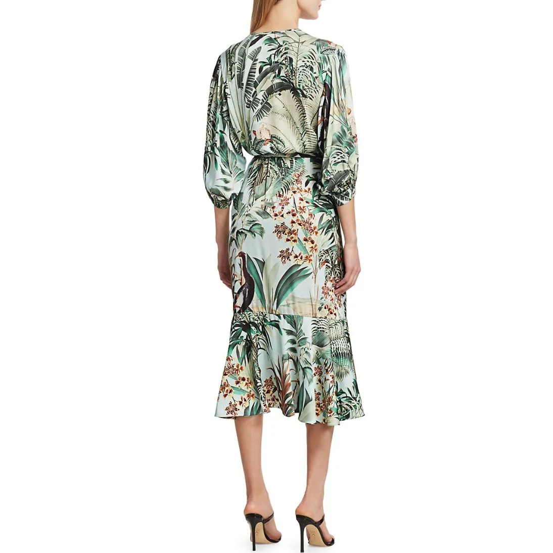 PatBO Eden Midi Flouncy Hem Wrap Dress Womens Size 6 Green - Image 2