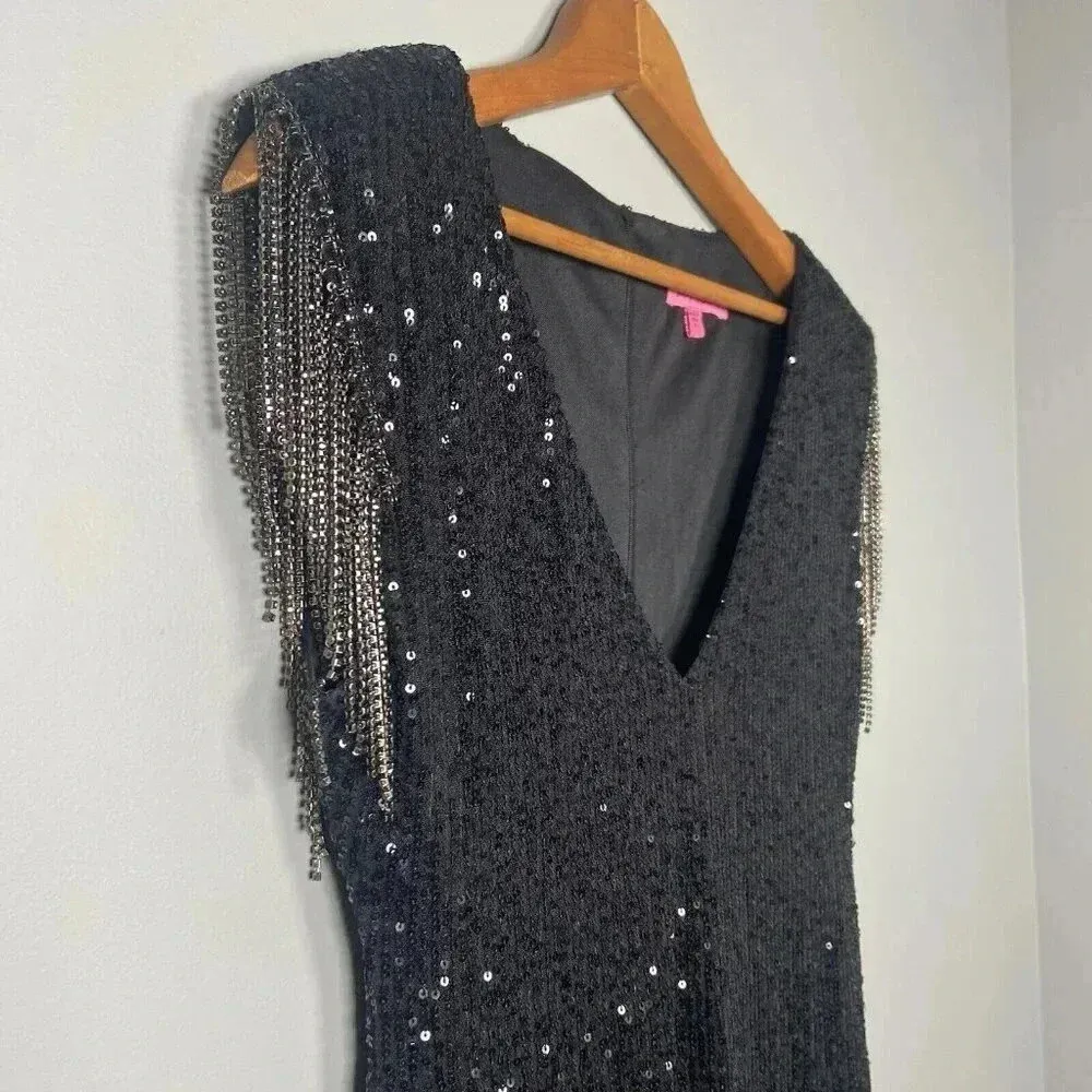 Betsey Johnson Sequin Black Mini Dress Size‎ M Cocktail Party Holiday Date Night - Image 2