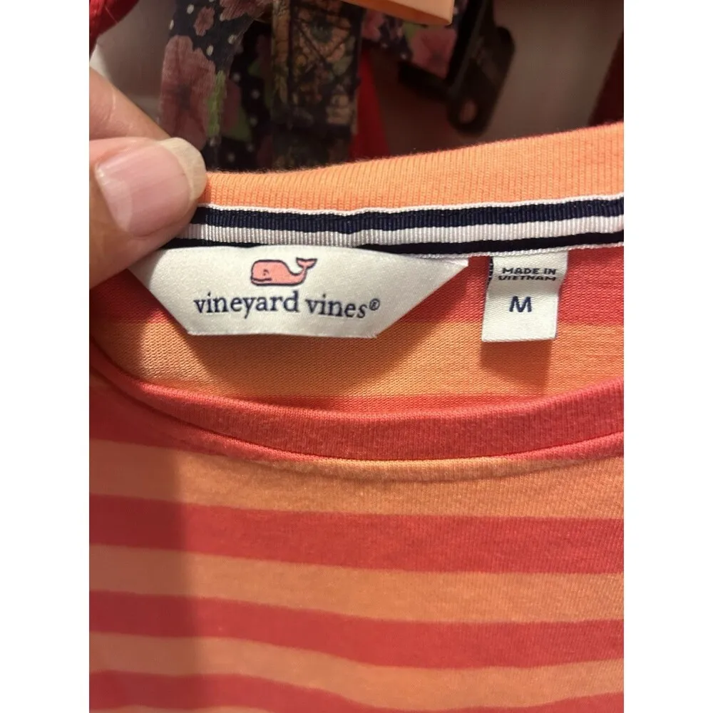 Vineyard Vines Women’s Size Medium Striped 3/4 sleeve Knit Top Shirt Pink Orange - Image 2