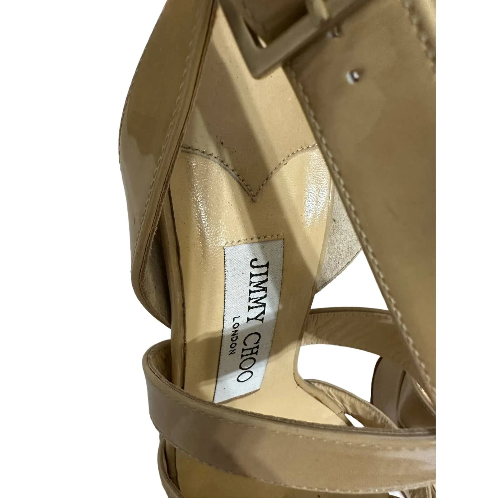 Jimmy Choo Nude‎ Patent Louisa Crisscross Platform heels size 38 $795 - Image 9