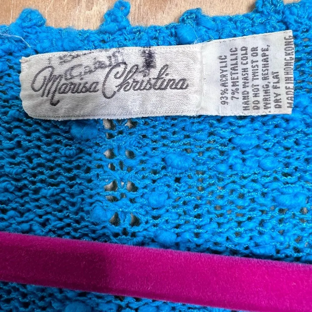 Vintage Marisa Christina Elegant Nubby Knit Blue Sweater Dress L Secretary Retro Size L - Image 5