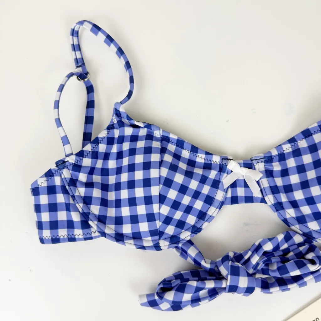 Seamolly Blue Gingham Bow Tied Back Underwire Bikini Top Size XS - Image 4