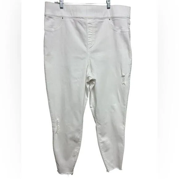 Anthropologie SPANX Distressed Frayed Hem‎ Ankle Skinny Jeans, White Size 3X - Image 6