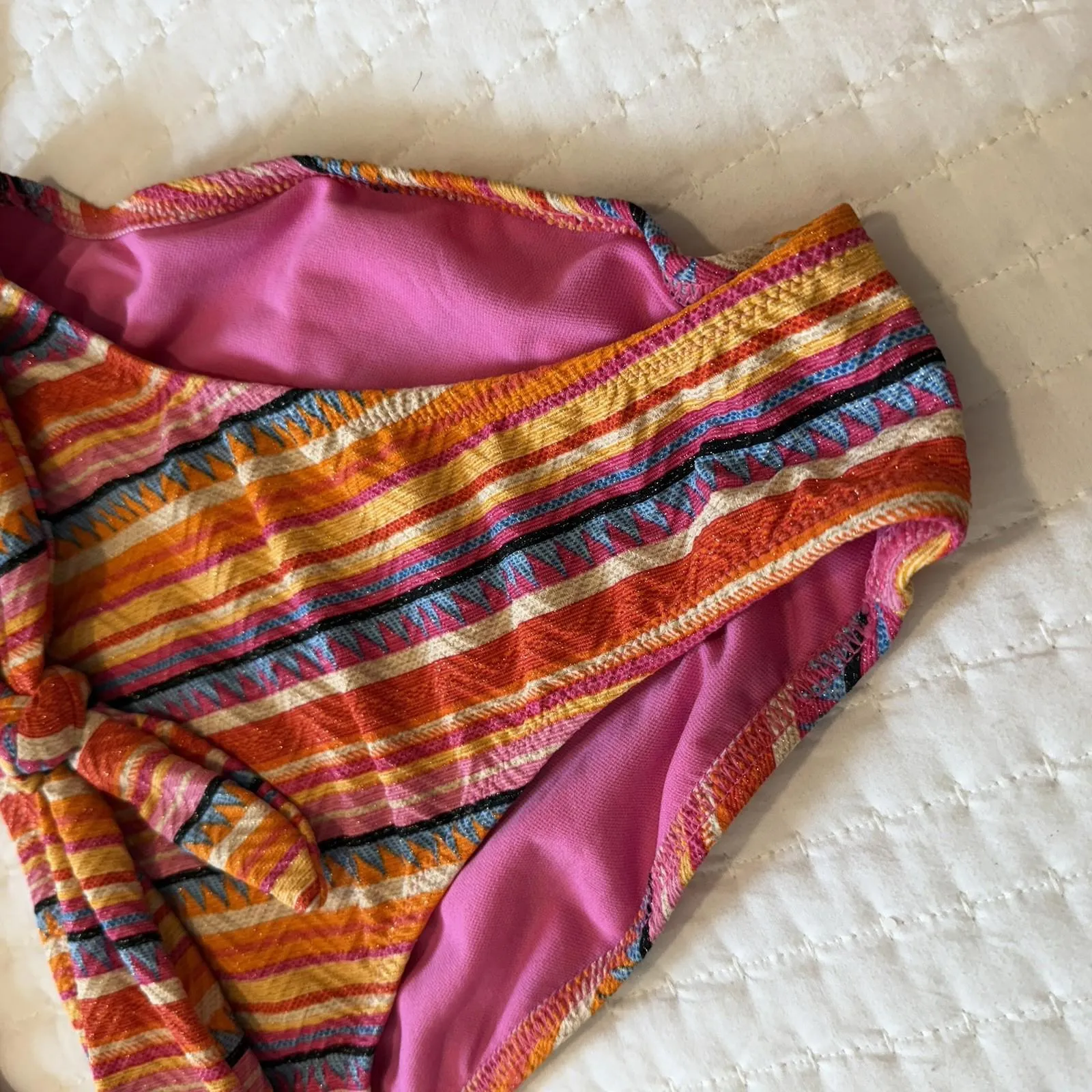 Jessica Simpson Multi Color Femme Stripe Hi Waist Bikini Bottom & Top Set Small - Image 6