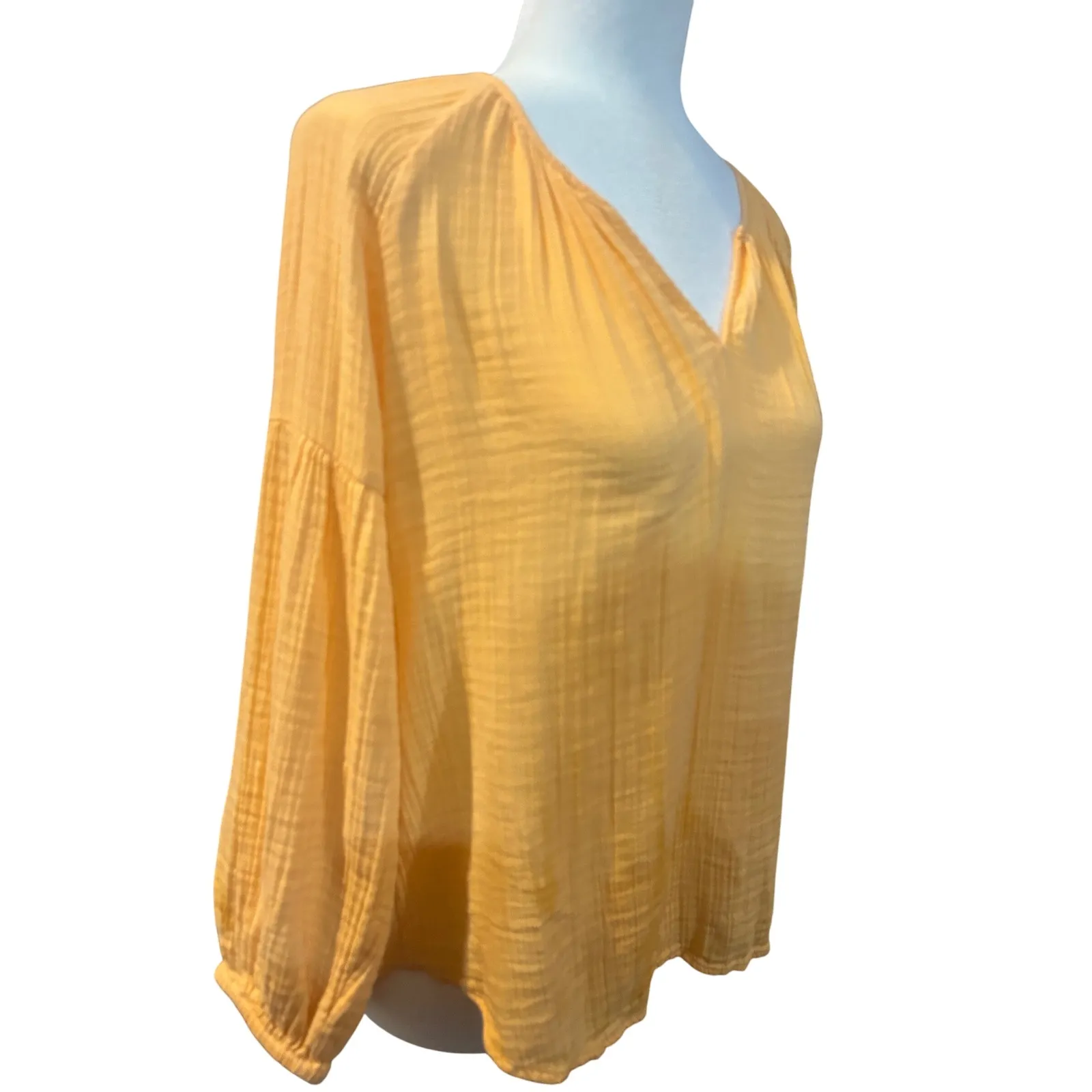 Orange Gauze Blouse Long Sleeve V‎ Neck Flowy Lightweight Top - Image 2