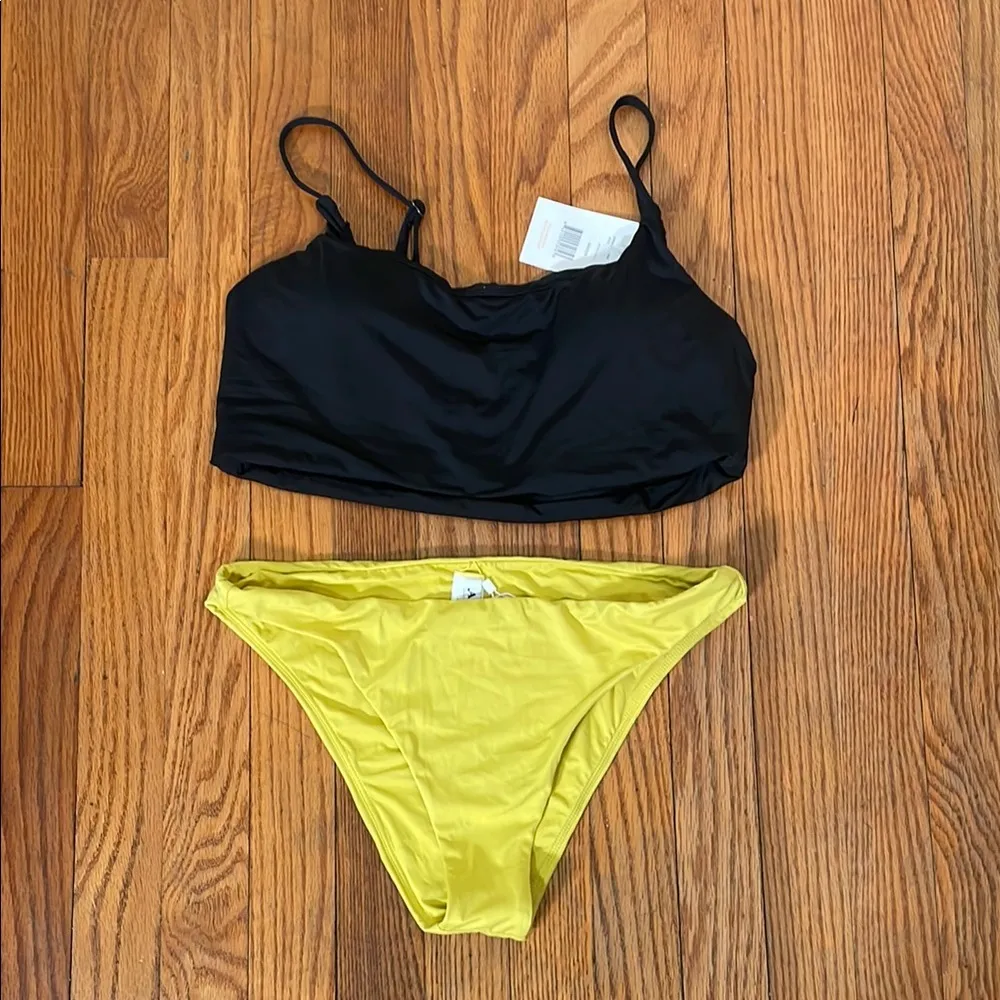 Andie Bikini Set Maui Top Cheeky‎ Bikini Bottom black yellow size L NWT - Image 5