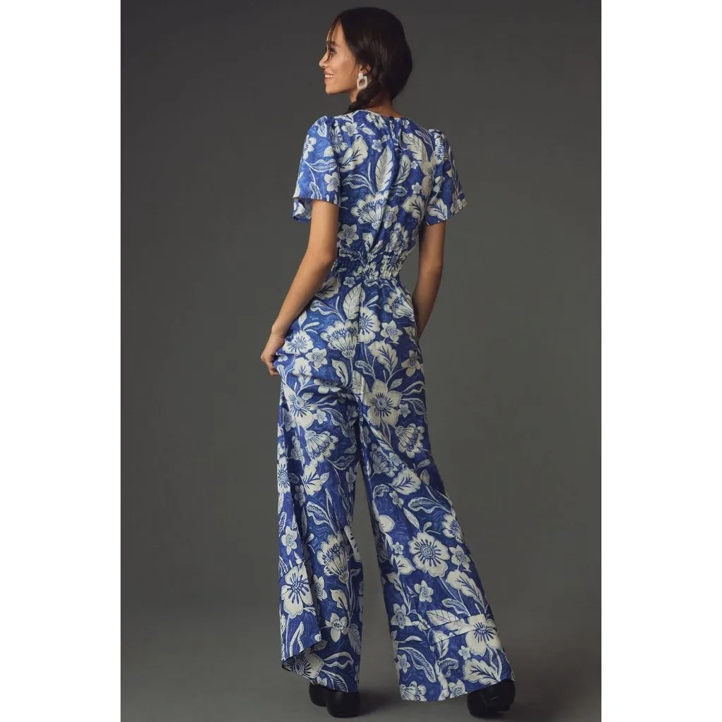 NWT Anthropologie The Somerset Jumpsuit in Blue Floral Linen One-Piece S - Image 3