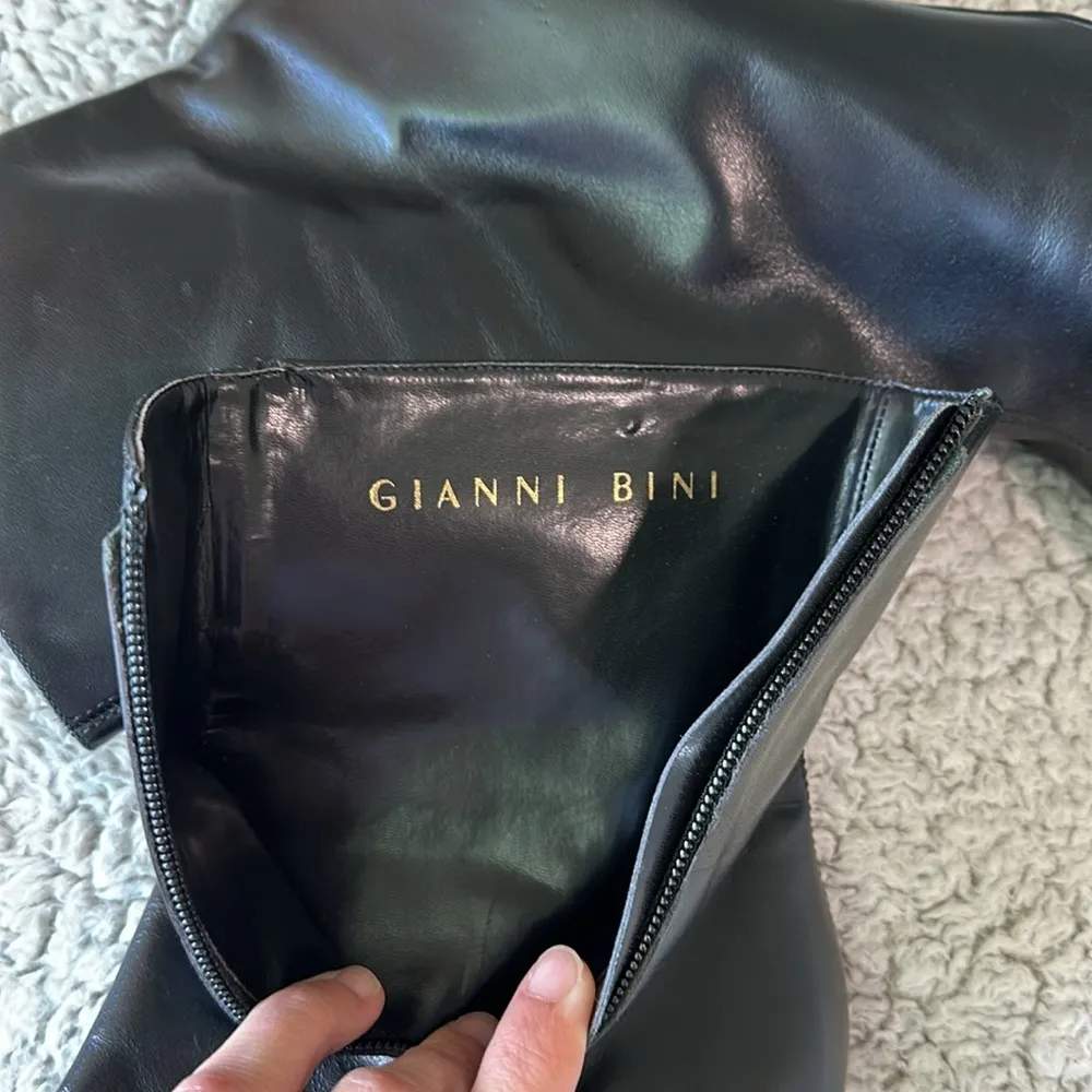 Gianni Bini  Women's 10M Mid Calf Heeled Bootie Smooth Black Leather Ankle Zip - Image 4