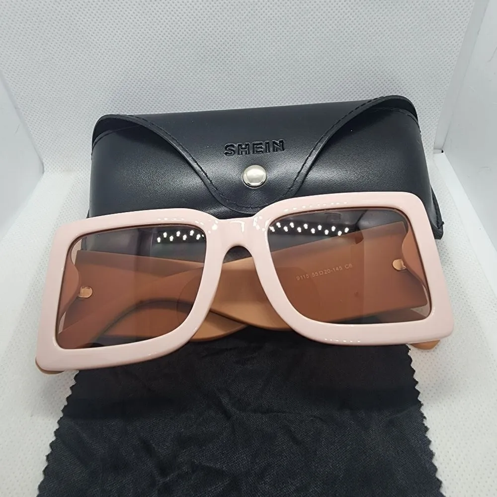 NWOT Shein Pink & Tan Sunglasses, Case, & Cleaning Cloth - Image 3