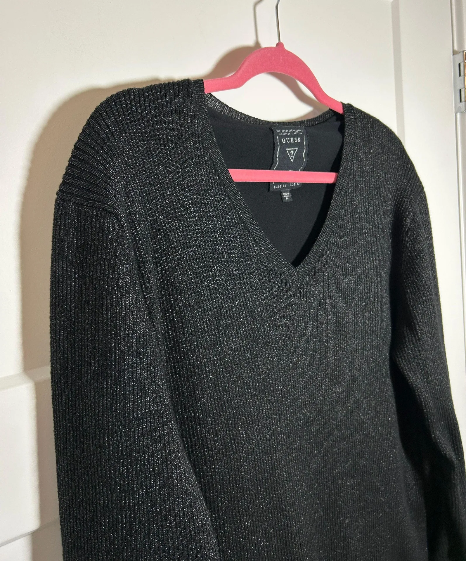 Guess women’s XL black glitter v neck sweater top - Image 2