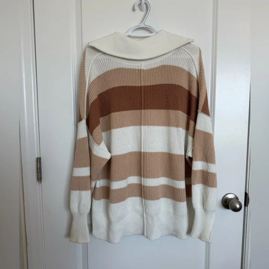 Aerie Beyond Neutral Striped Quarters Zip XS - Image 4