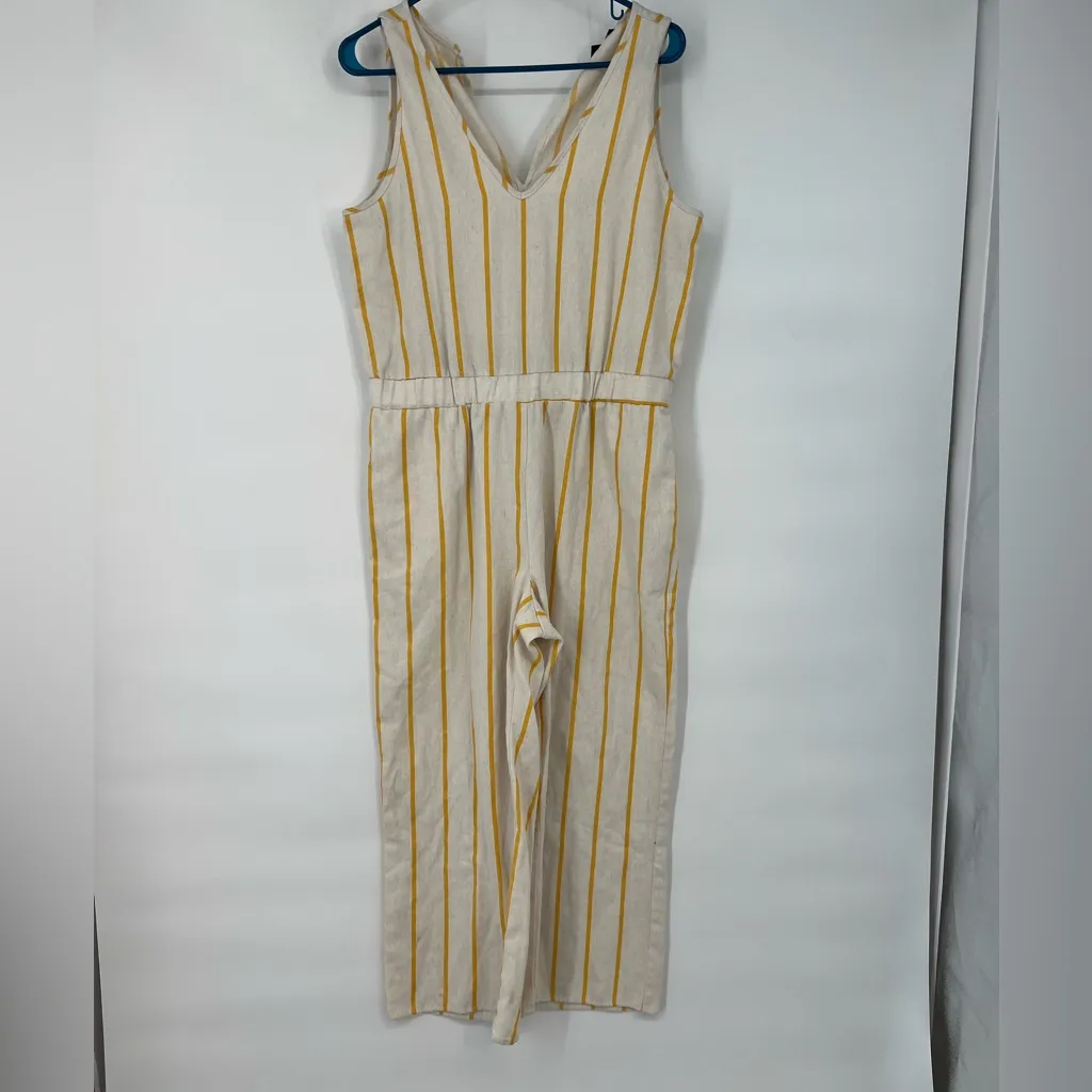 Anthropology Drew Striped Cream and yellow cropped short  Jumpsuit made USA - Image 2