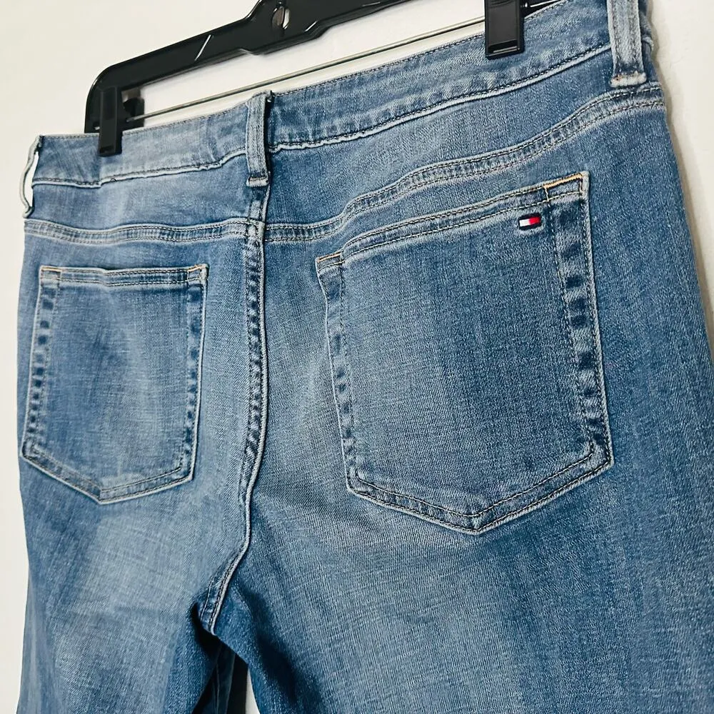 TOMMY HILFIGER Women's Medium Wash Patchwork Y2K Boyfriend Denim Jeans Size 8 - Image 9