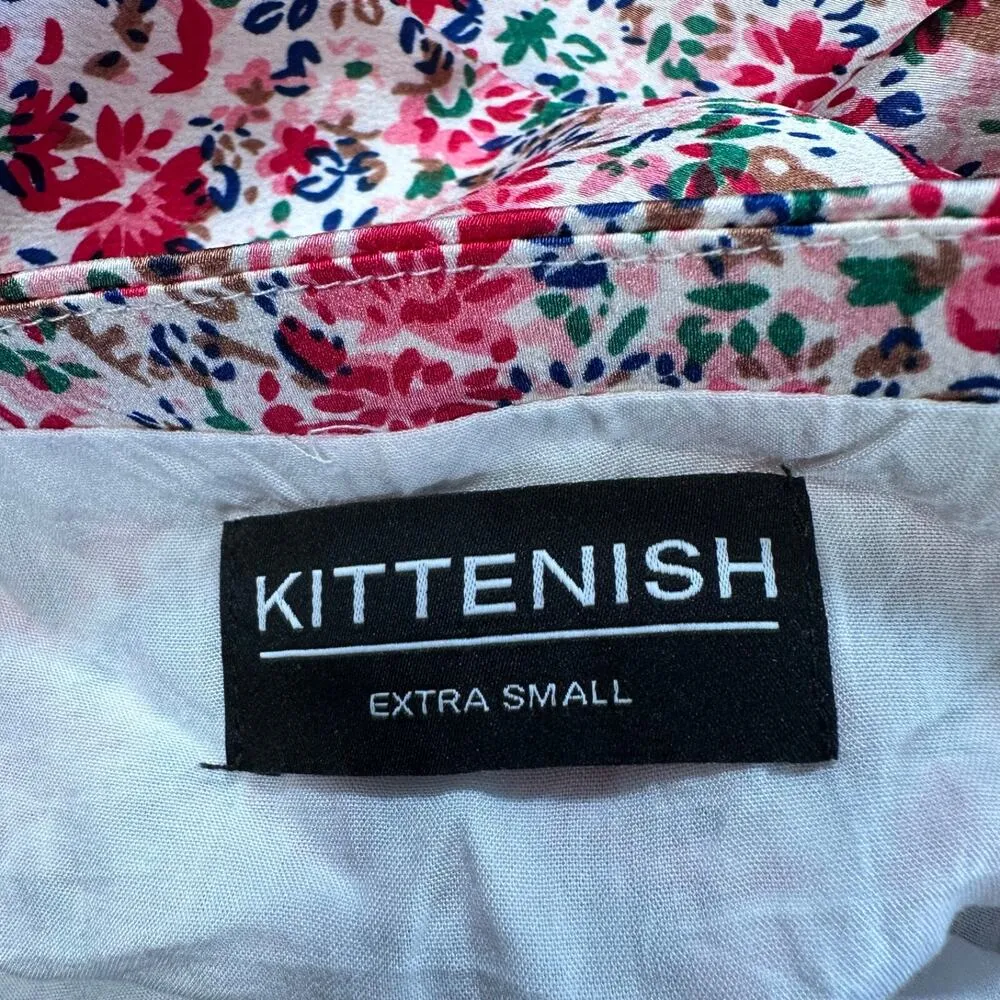 Kittenish Cropped Floral Wrap Blouse Women's X-Small Pink Box Balloon Sleeve - Image 6