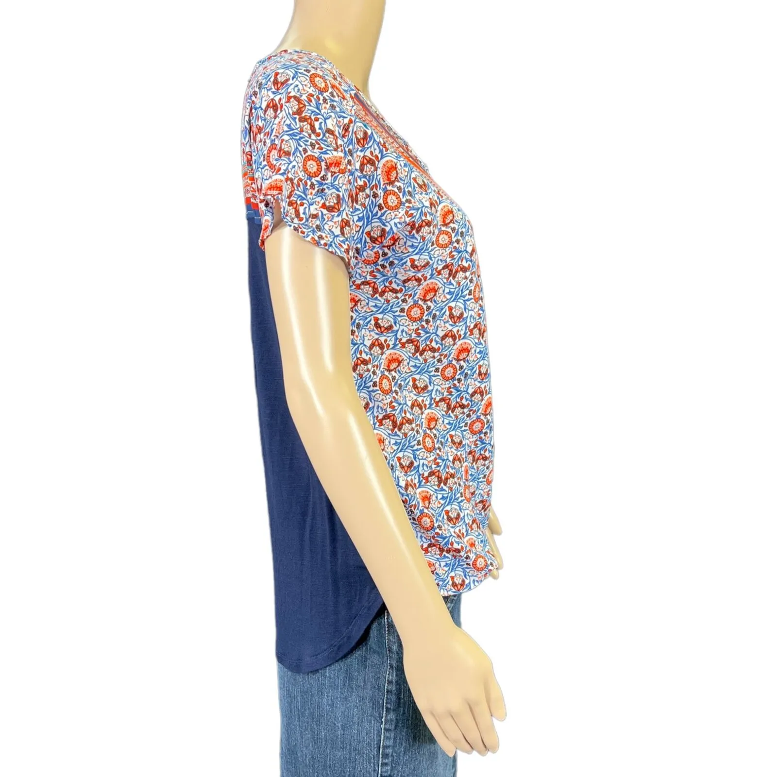 Halo Womens Blouse Top Shirt Floral Print Faux Wrap Pullover Short Sleeve Small Red - Image 8