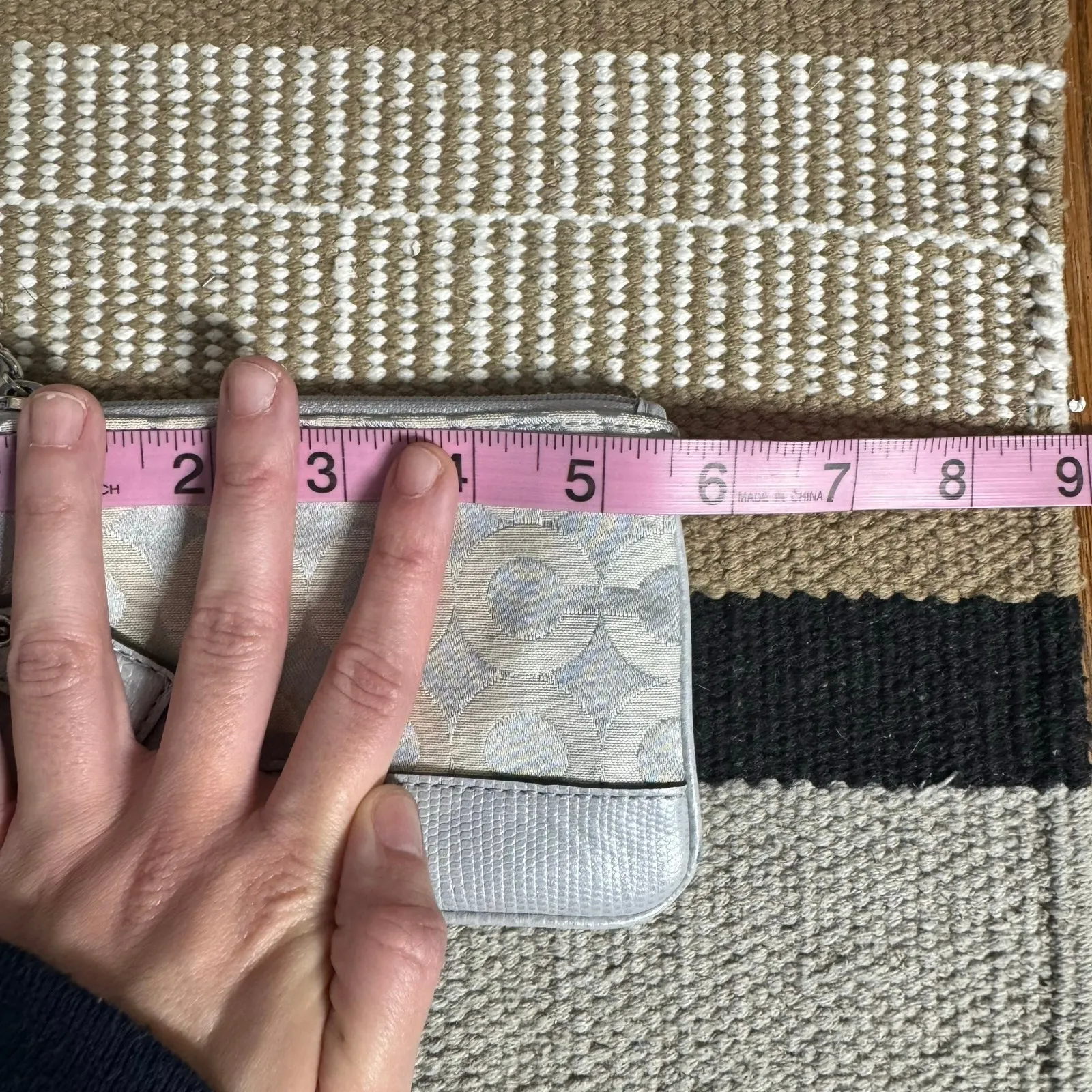 Coach Kristin OP ART Fog Light Gray Silver Sateen Wristlet Wallet Y2K 45085 - Image 3