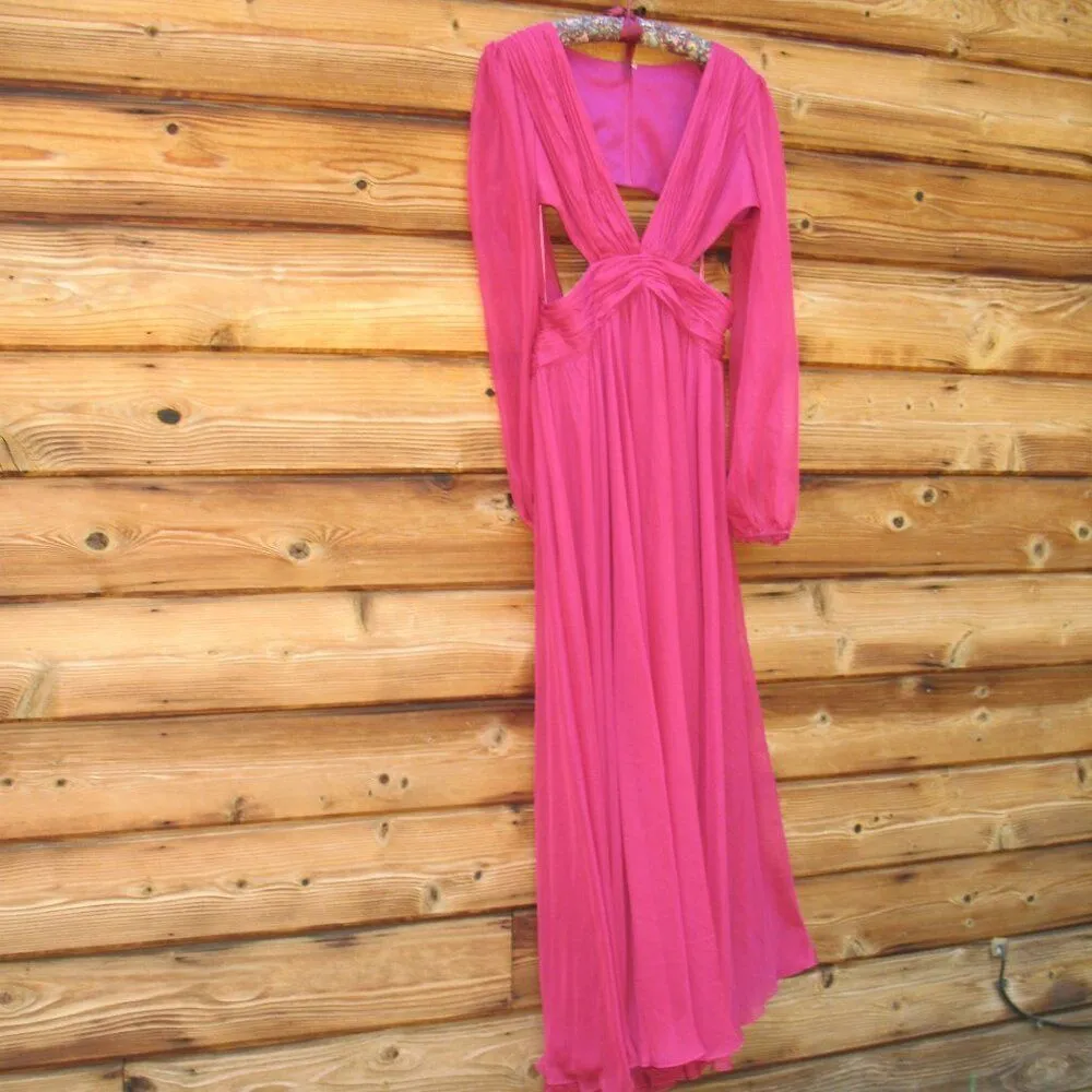 NWT Mac Duggal 55823 RUCHED CUT OUT PUFF SLEEVE A LINE GOWN Berry 12 - Image 7