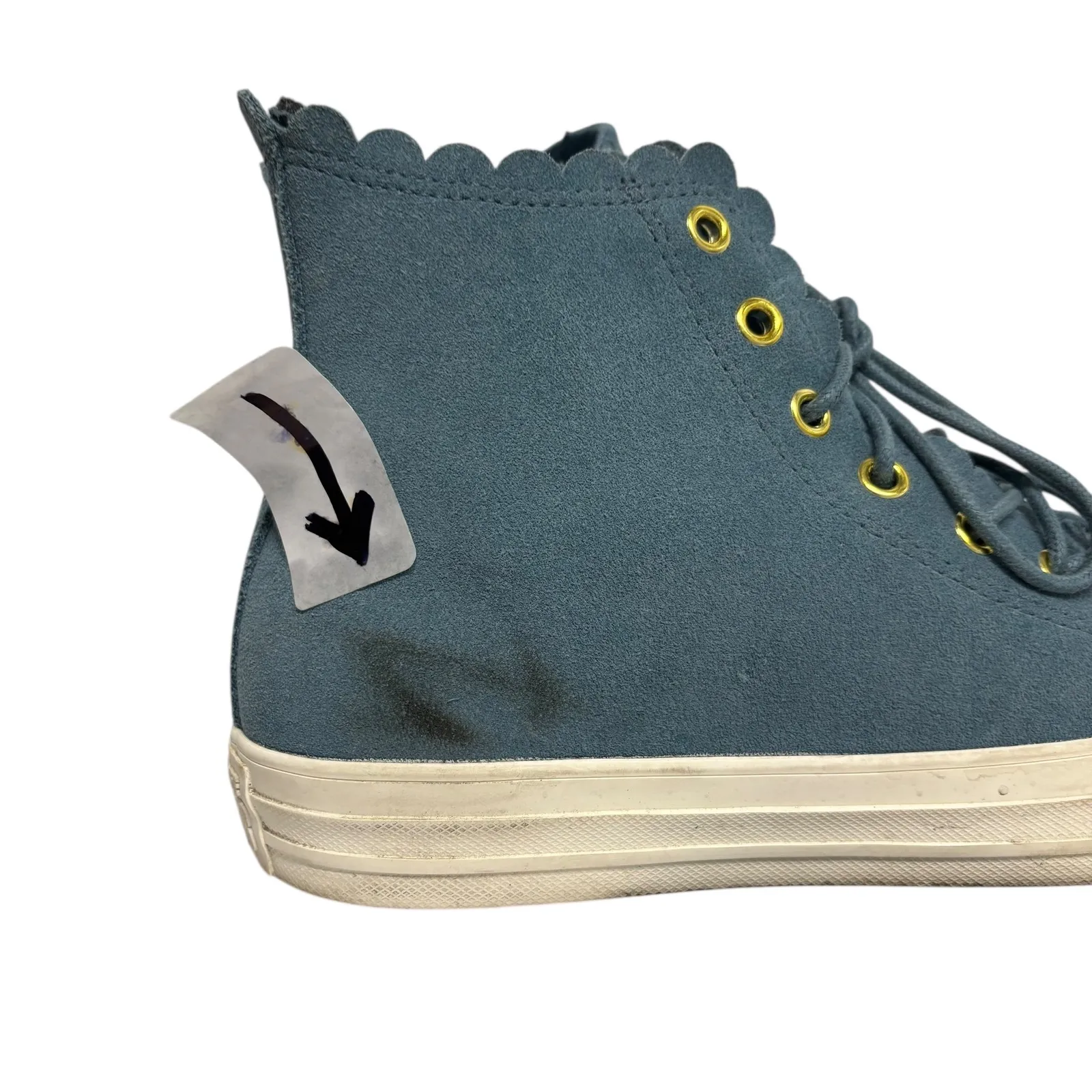 Converse High Top Sneakers Scalloped Blue Suede Leather Gold Eyelets Women's‎ 9 - Image 10