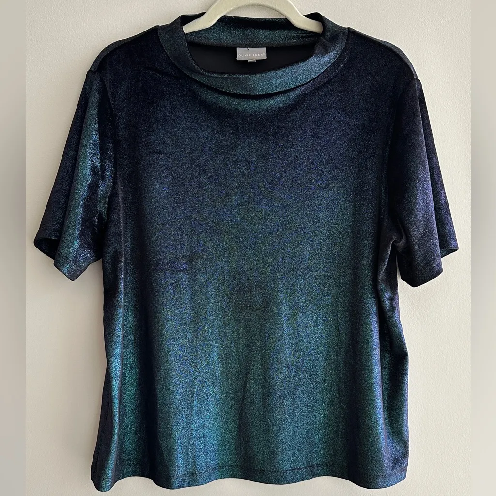 Oliver Bonas Iridescent Mockneck Top, New Years Eve/Holiday, Blue/Green, Size 10 Green - Image 2