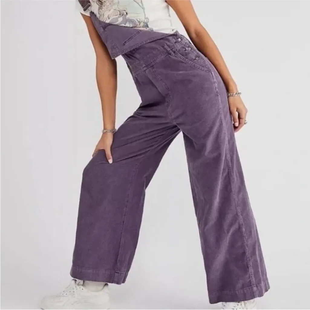 Free People We The Free Super Slouchy Cord Overalls Purple Size XS - Image 2