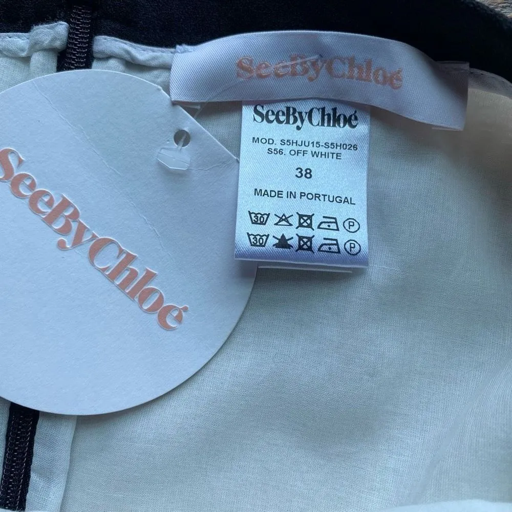 See by Chloe Crepe Ruffle-Hem Skirt, Off White women’s skirt twill coque… - Image 8