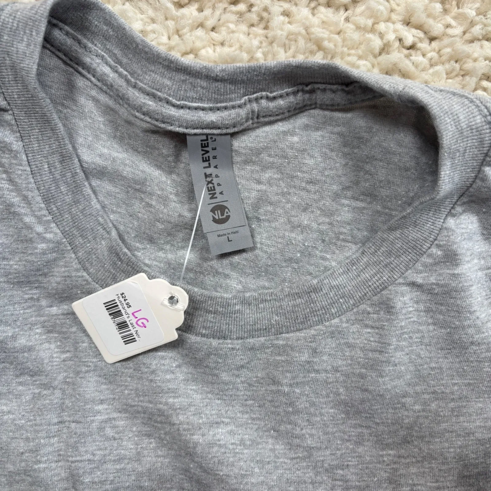 Next Level Apparel Womens Graphic Tee ON MY HUSBANDS LAST NERVE Grey Size L - Image 5