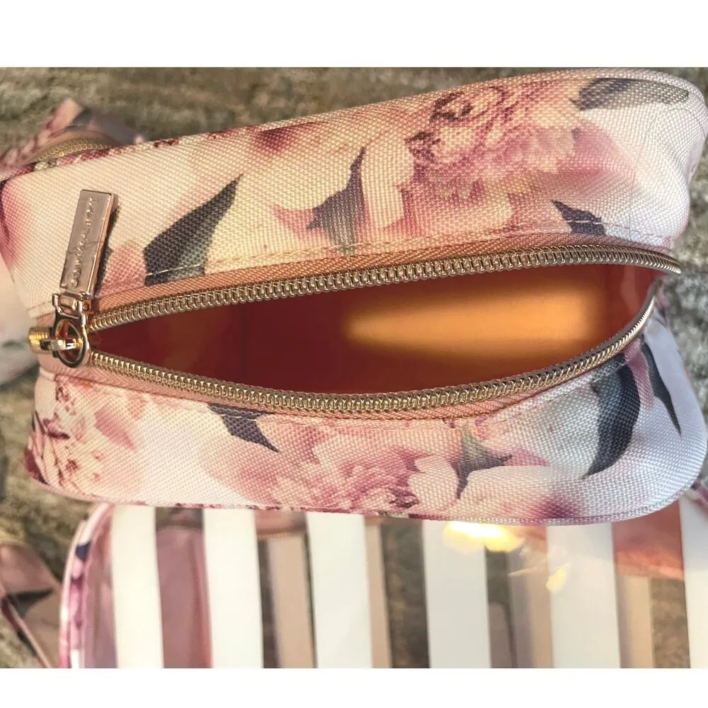 NEW 3 Piece Weekender Toiletry Cosmetics Bag Set Sophia Joy Pino Floral Pink - Image 7