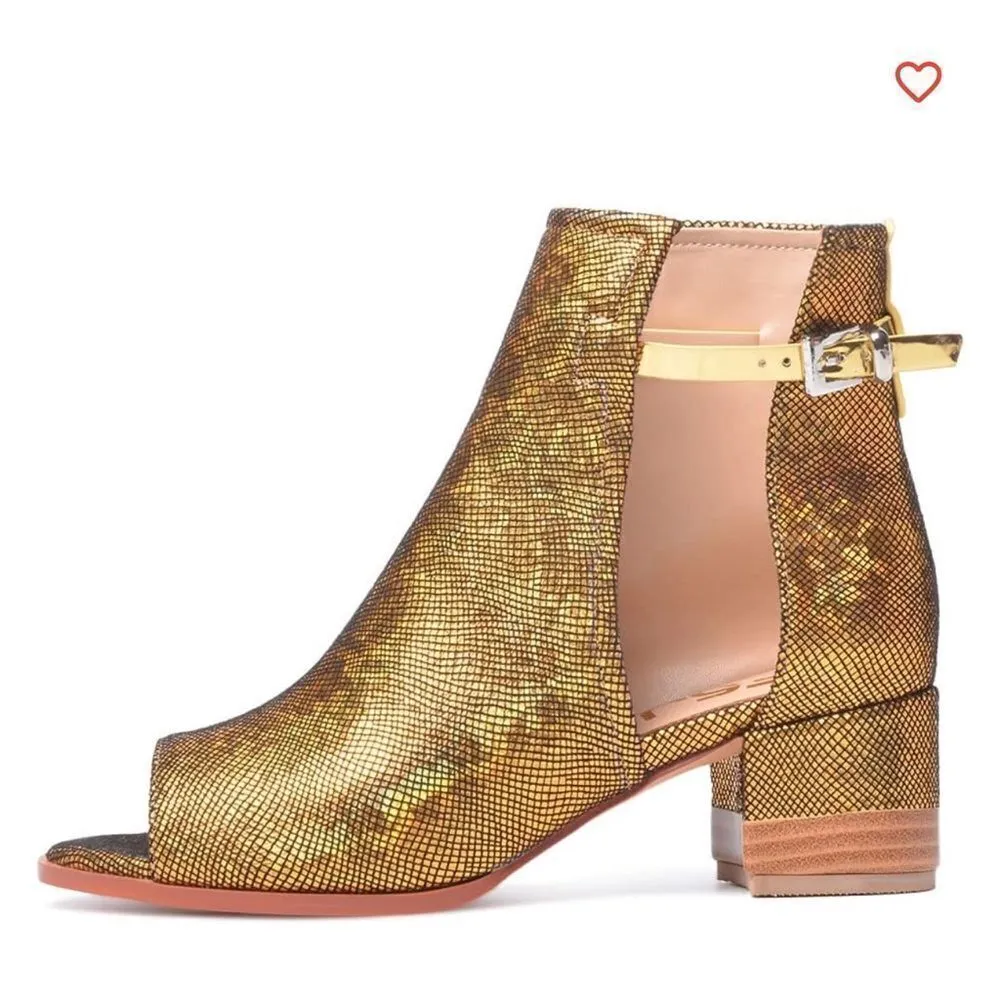 RJS Peep Open Toe Sandals Boot Cut Out Ankle Bootie Gold Sequins 10.5 EUC - Image 2