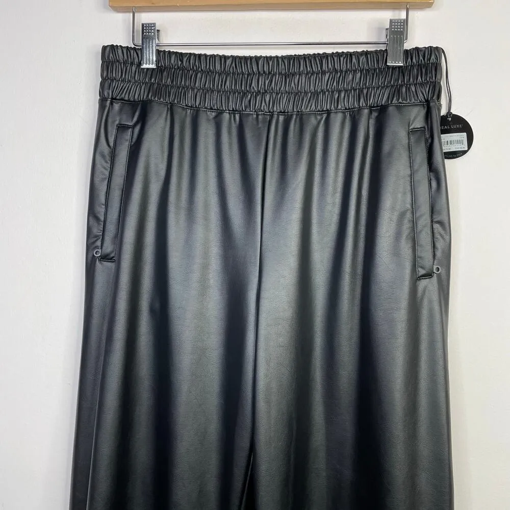 OFFLINE Aerie Real Luxe Faux Leather Wide Leg Pants Black Vegan Womens M New NWT - Image 3