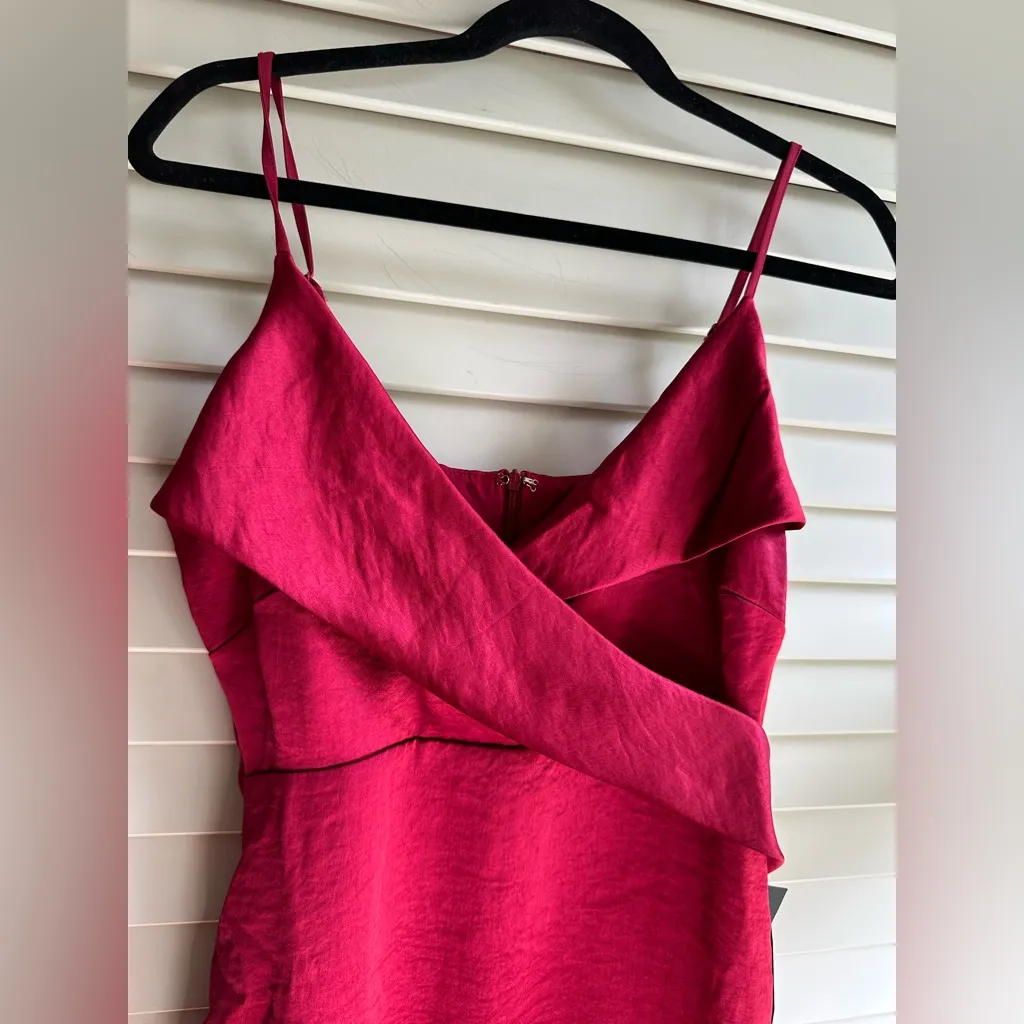 Elegant Red Satin Slip Dress with V - Image 5