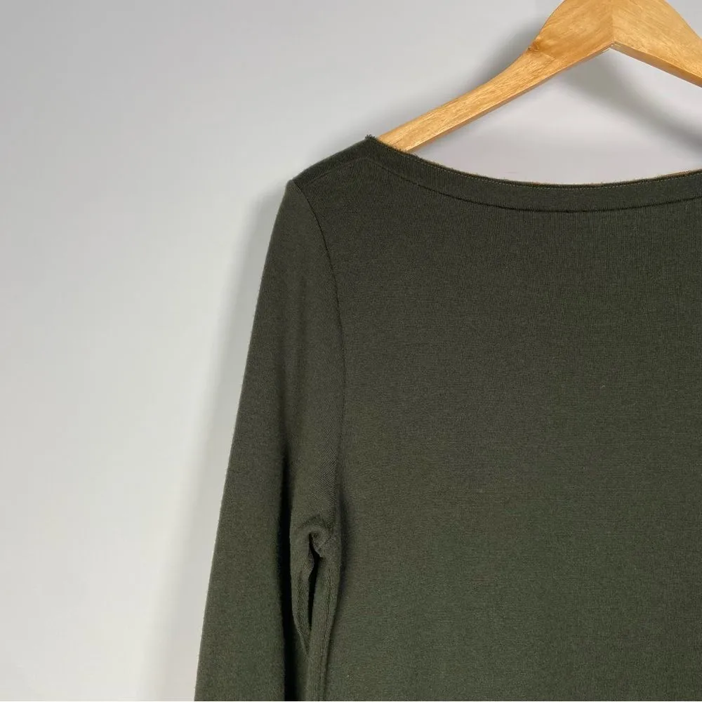 Soft Surroundings Green Long Sleeve Dress Shift Wool Minimal Lagenlook Natural M - Image 5