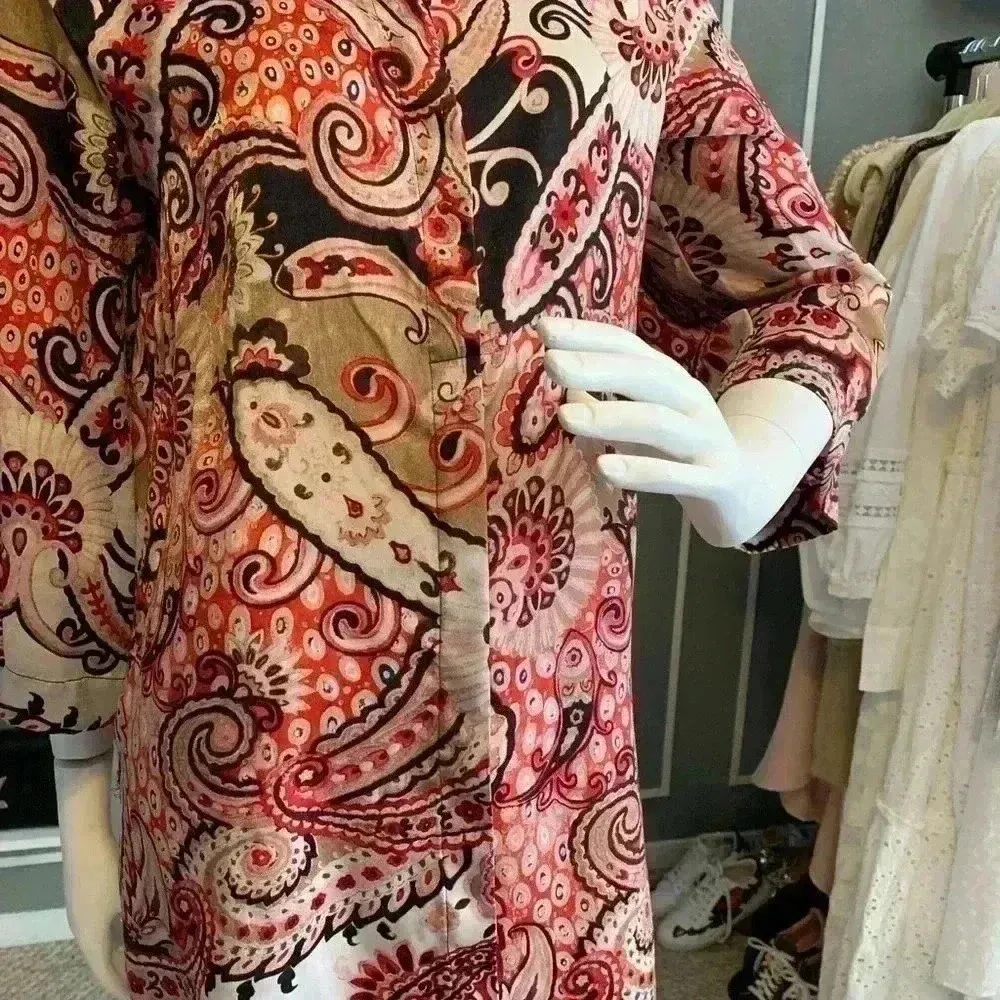 ZARA Tunic Red Paisley High Mock Neck Banded Collar Split Sides Size S - Image 6