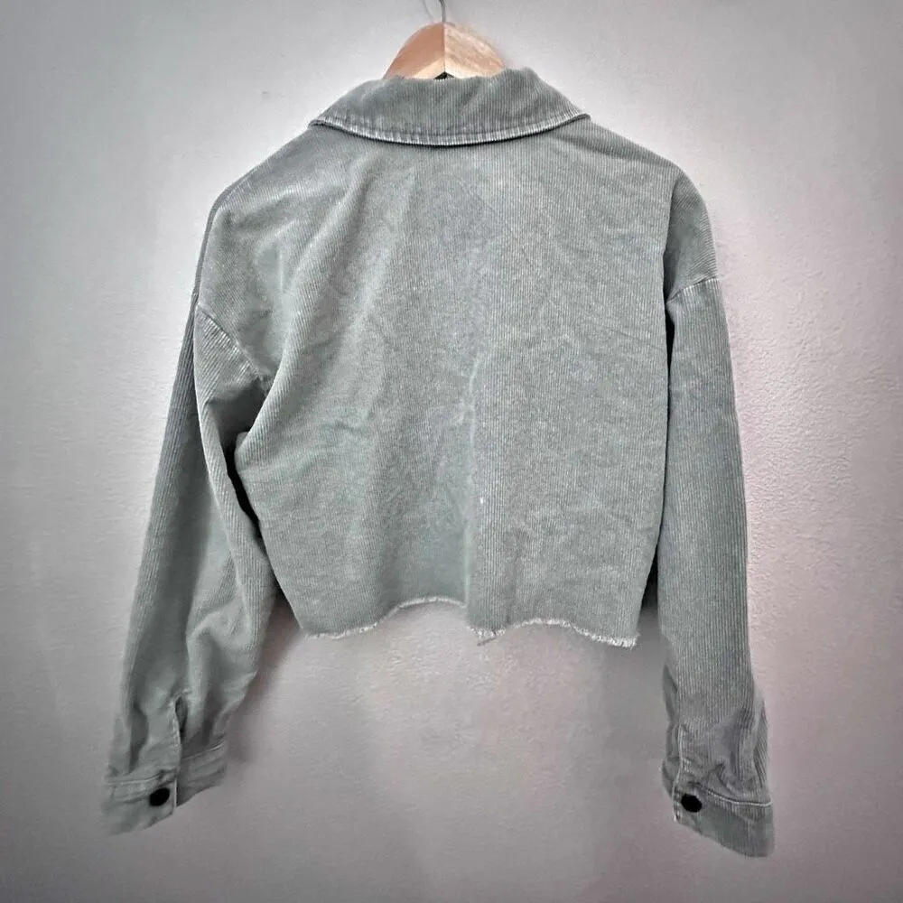 Lulus  | Sage Green Corduroy Cropped Jacket Button Down | Size Small - Image 5