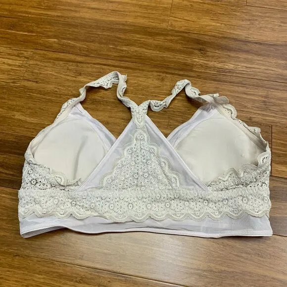 Aerie Bralette‎ Womens Large Cream Lace Wireless Padded Comfortable Lingerie - Image 2