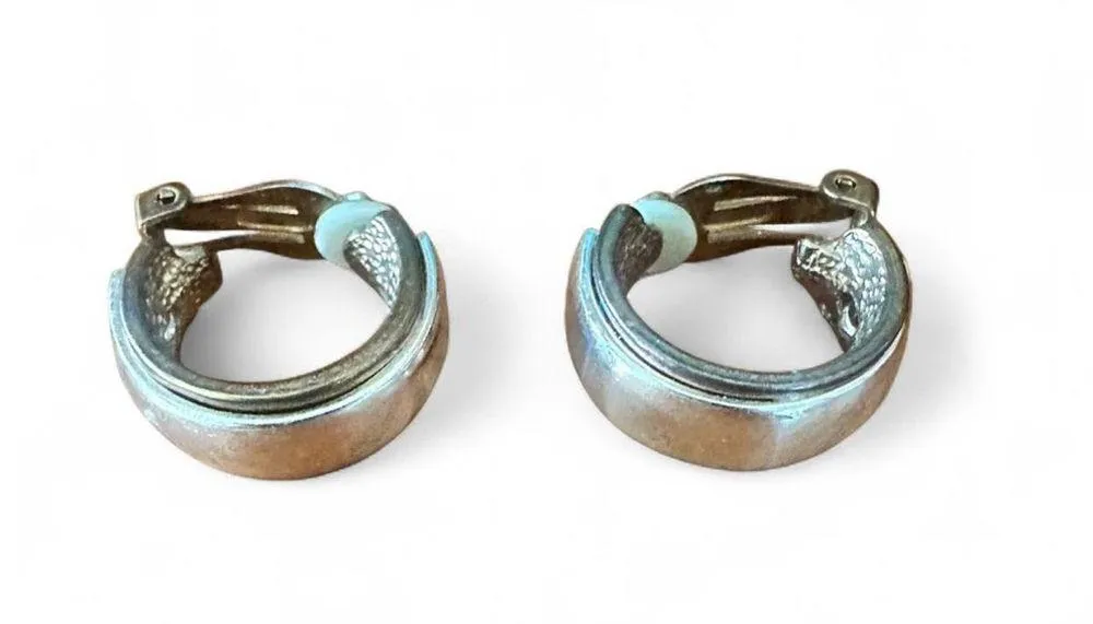 Vintage Silver Gold Clip On Chunky Hoop Earrings - Image 5