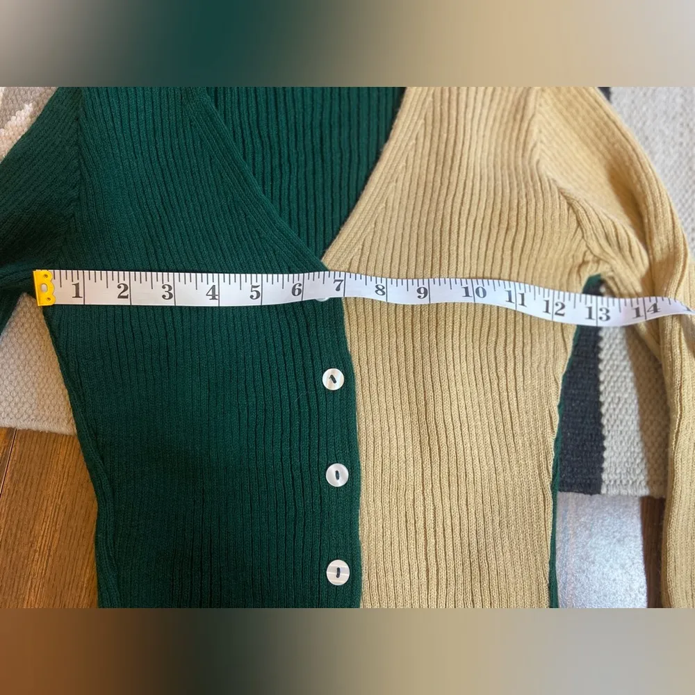 90’s Green And Beige Crop Cardigan Sweater Size Small NWT - Image 8