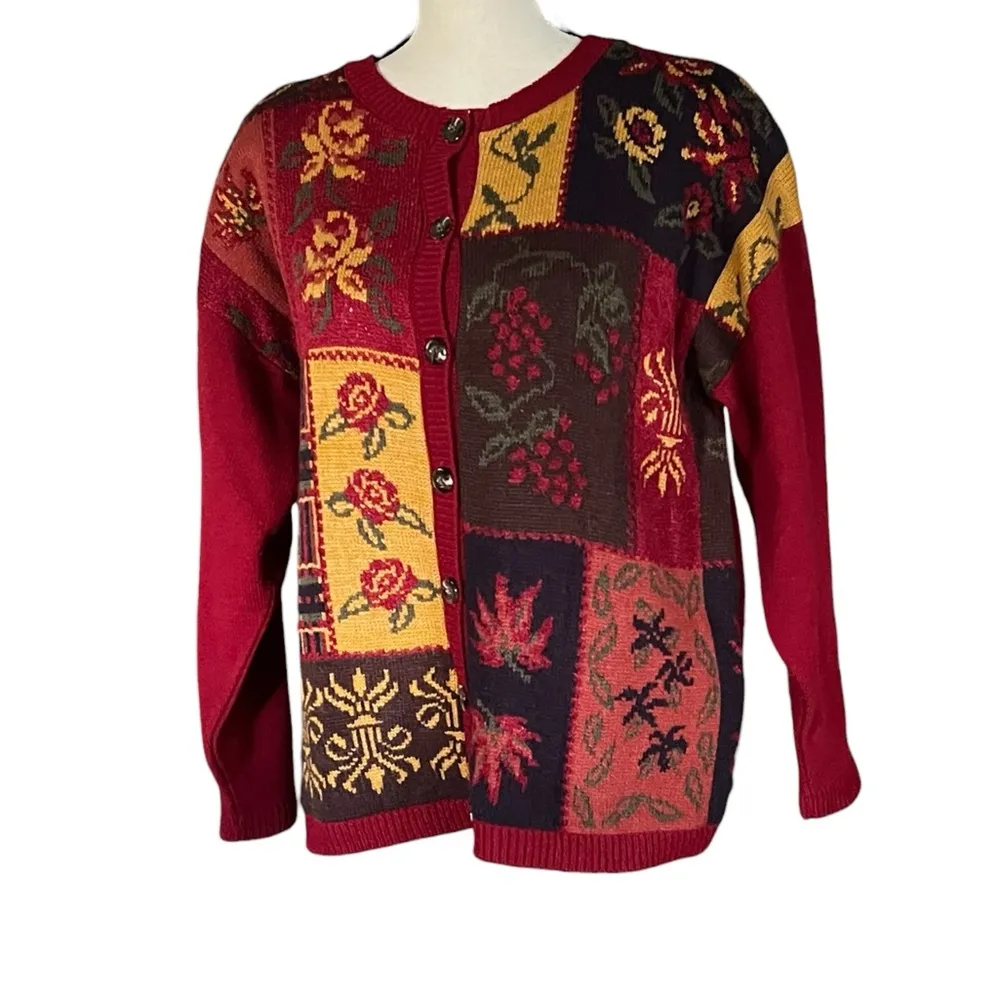 Vintage Norton McNaughton elaborate bold color Sweater Cardigan. Sz.L. - Image 3