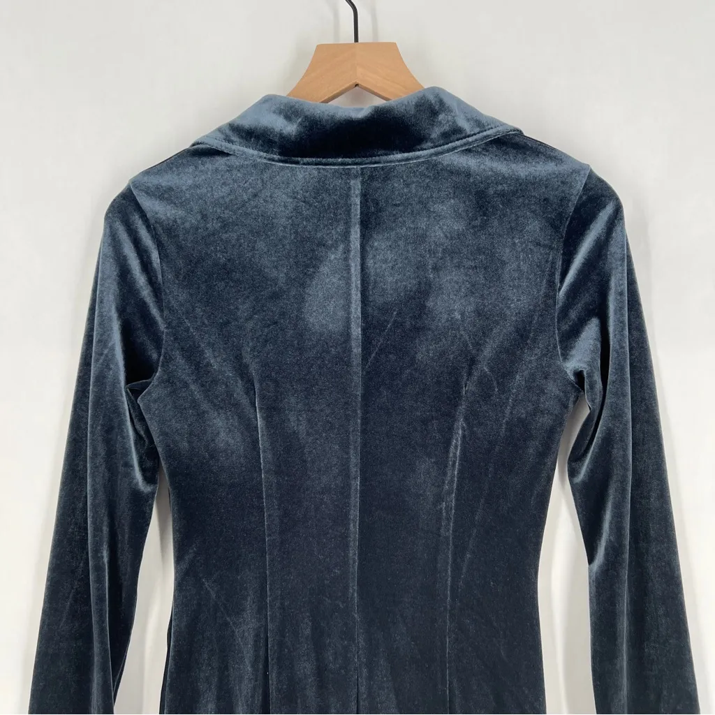 Sophie Rue Blue‎ Velvet Gathered Ruched Long Sleeve Button Front Dress Size S - Image 10