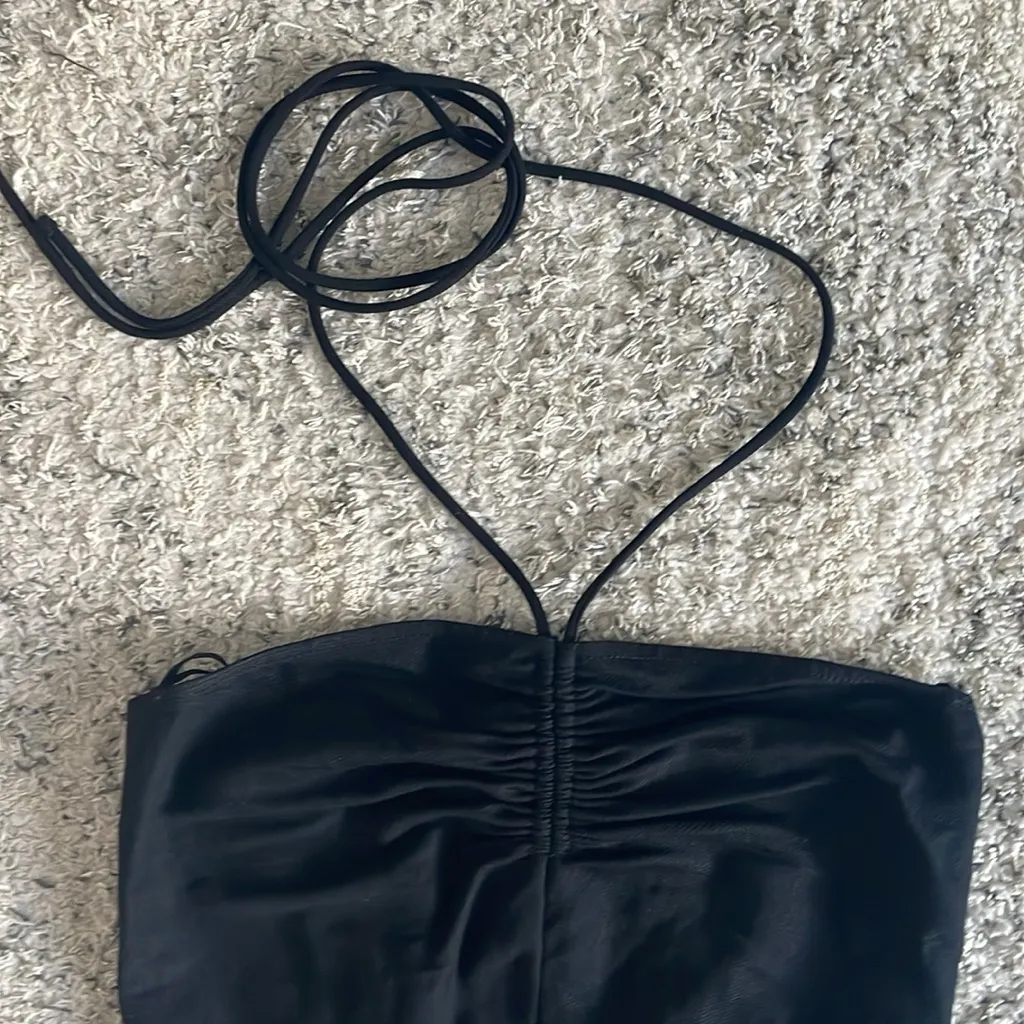 Zara Cropped Halter Black Linen Top Size Small - Image 3