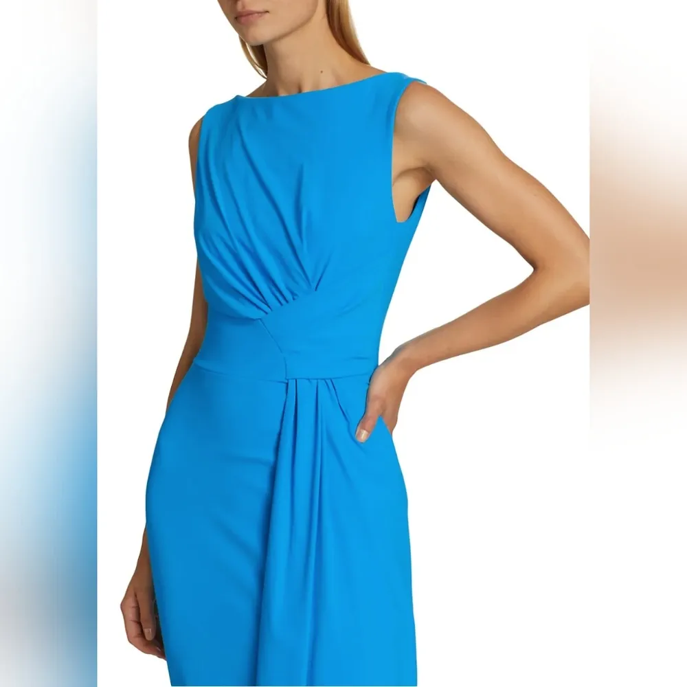 Chiara Boni La Petite Robe Cinthia Drape Front Sheath Dress Blue - Image 3