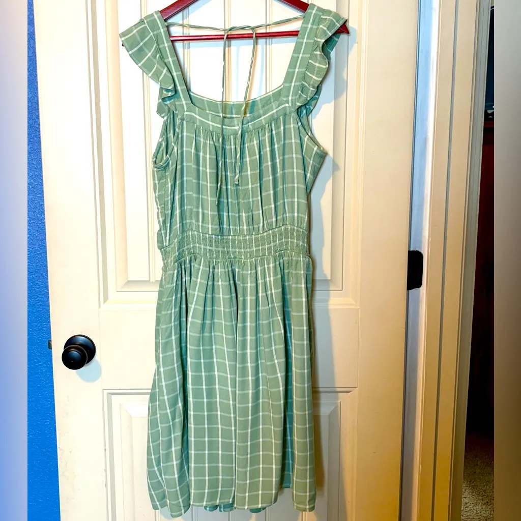 Maurices Green/White Plaid Ruffle Trim Dress - Image 3