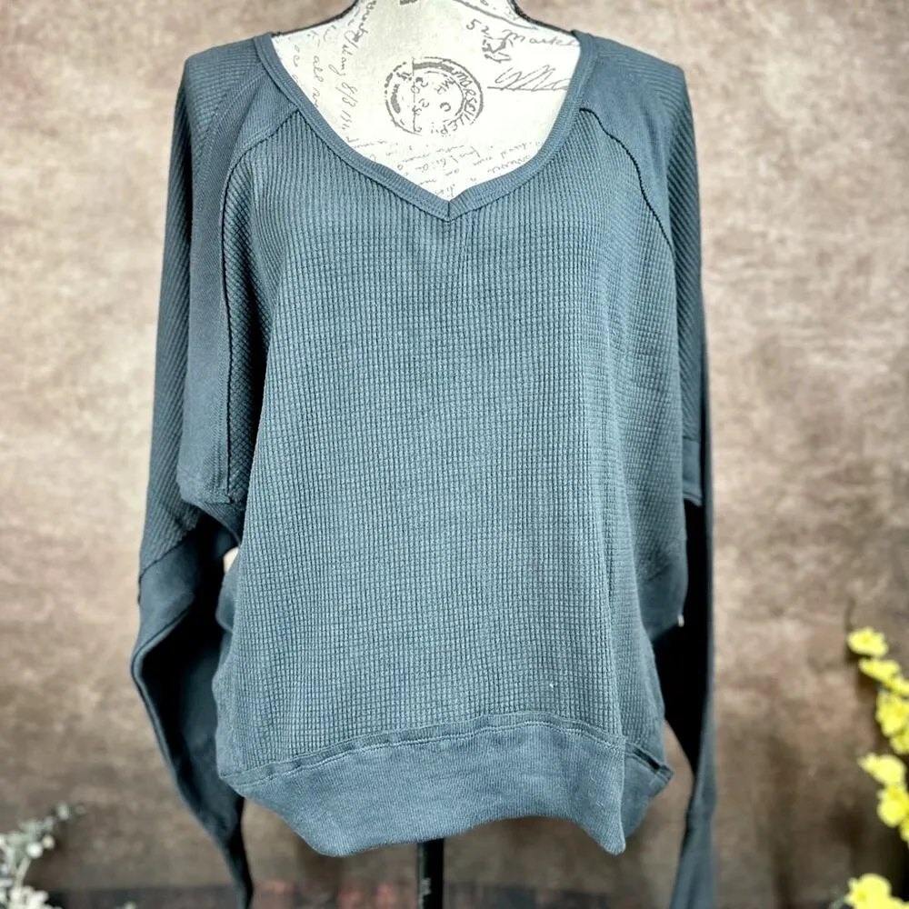 Free People Santa Clara Ribbed Oversized Top Charcoal Black S - Image 4