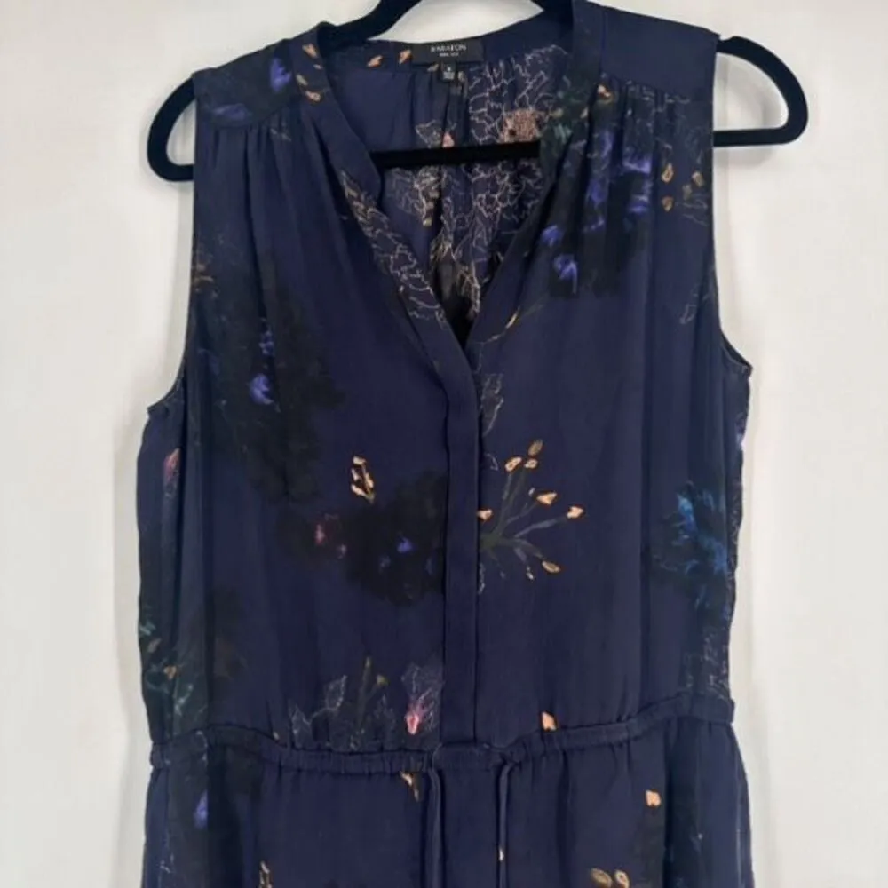 Babaton‎ Aritzia Women's Floral Silk Benedict Sleeveless Shirt Dress Navy Medium - Image 7