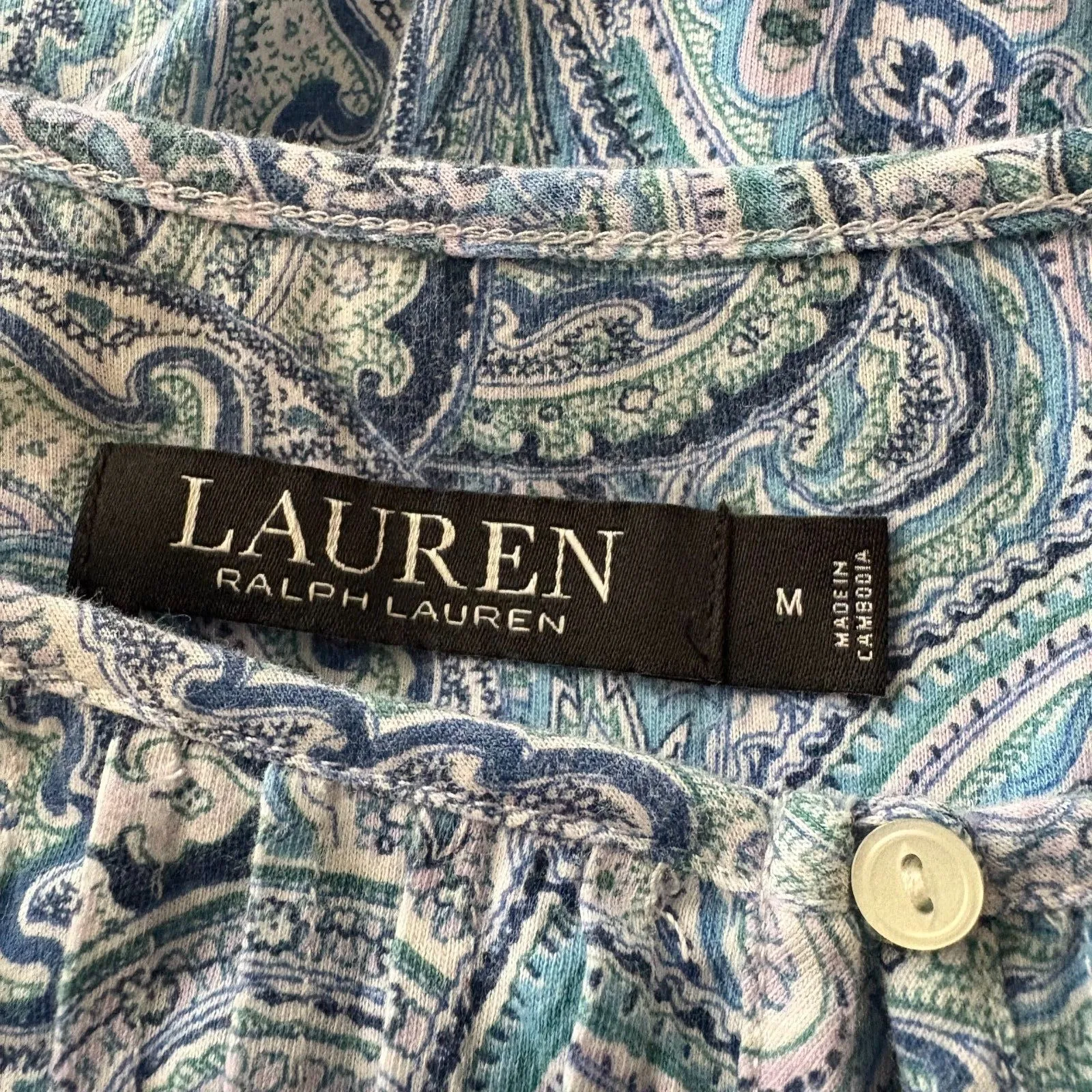 Lauren Ralph Lauren Baby Blue Paisley Ruffle Hem Sleeveless Dress‎ Size Medium - Image 6