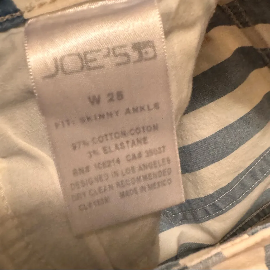 Joe’s Jeans Distressed Blue & White Striped Ankle Skinny Jeans Sz 25 - Image 3