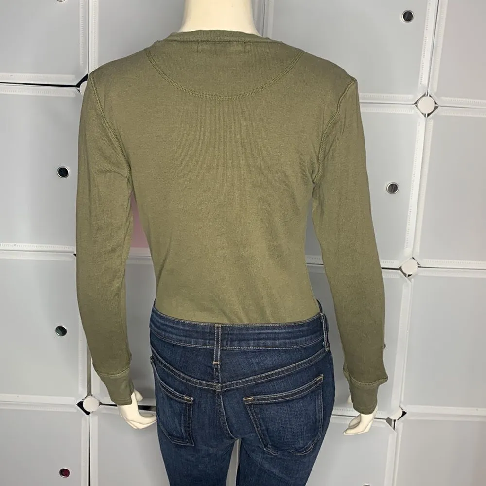 Ralph Lauren Vintage Olive Green Long Sleeve Henley Bodysuit Size Small Green - Image 2