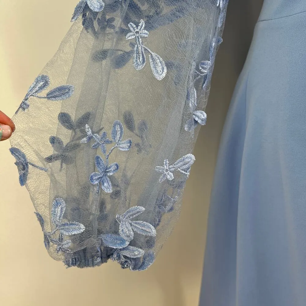 Dress The Population Mila Long-Sleeve Mini Dress Blue Anthropologie - Image 7