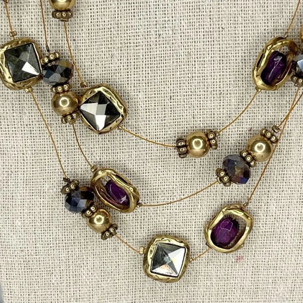 Chicos Gold Tone Multi Strand Wire Beaded Tiered Statement Necklace 20" ✨ - Image 2