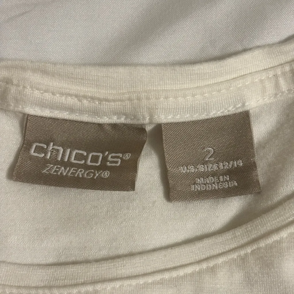 Chico’s White Layered Hem Tunic Top 3/4 Sleeve Stretch - Image 2